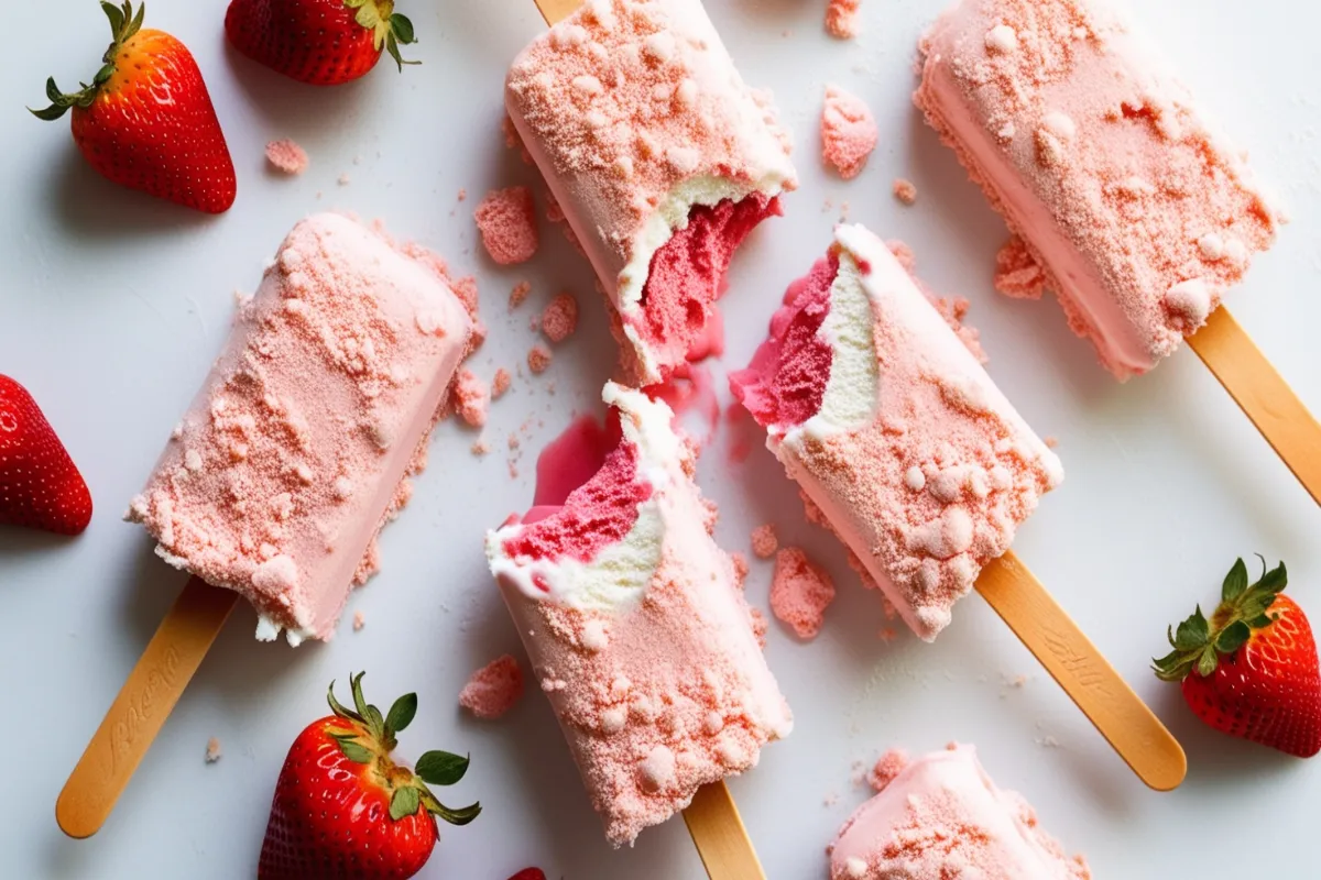 What is on the outside of a strawberry shortcake ice cream bar